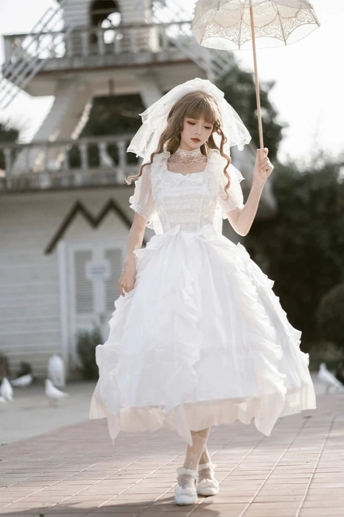 White Wings Irregular Frill Fairy Dress