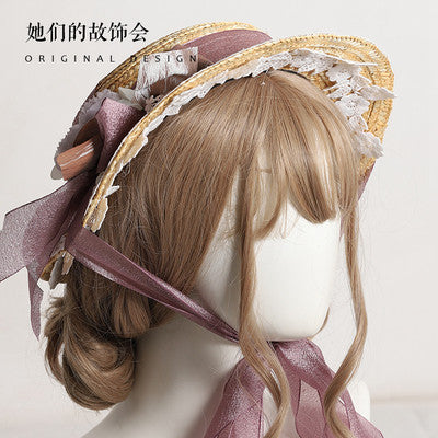Flower and ribbon straw hat 11 colors