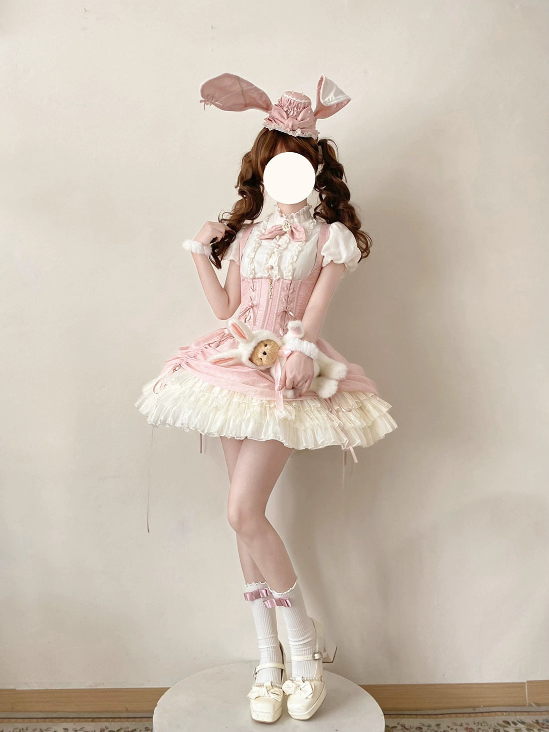 【受注予約6/30まで】Brulee Bunny コルセットジャンパースカートセット・ピンク