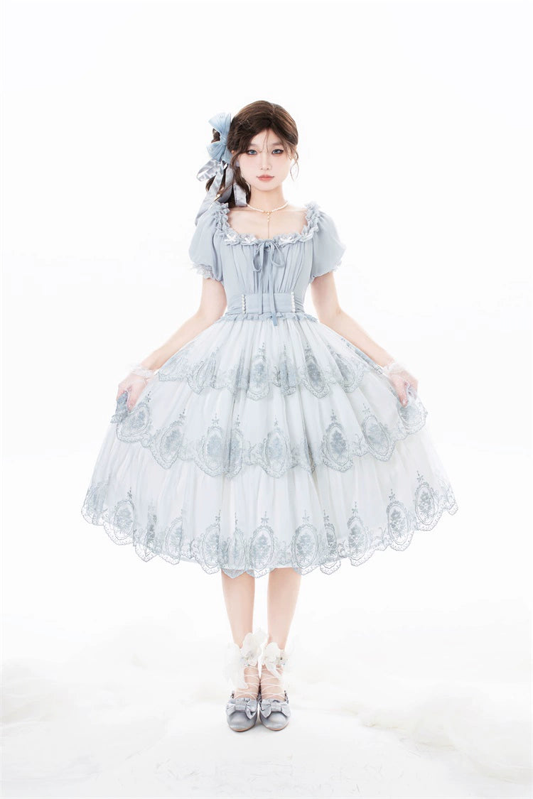 Rose round window embroidery 2way dress