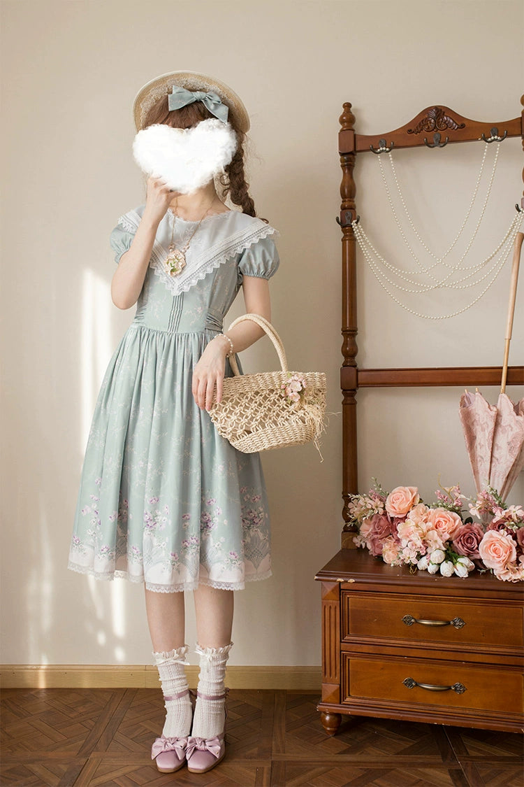 Bouquet of the Valley embroidered triangle collar floral dress