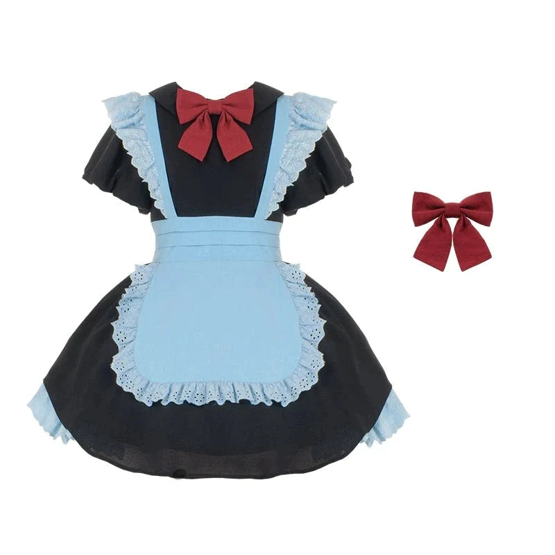2-way apron maid style dress short length with attached sleeves