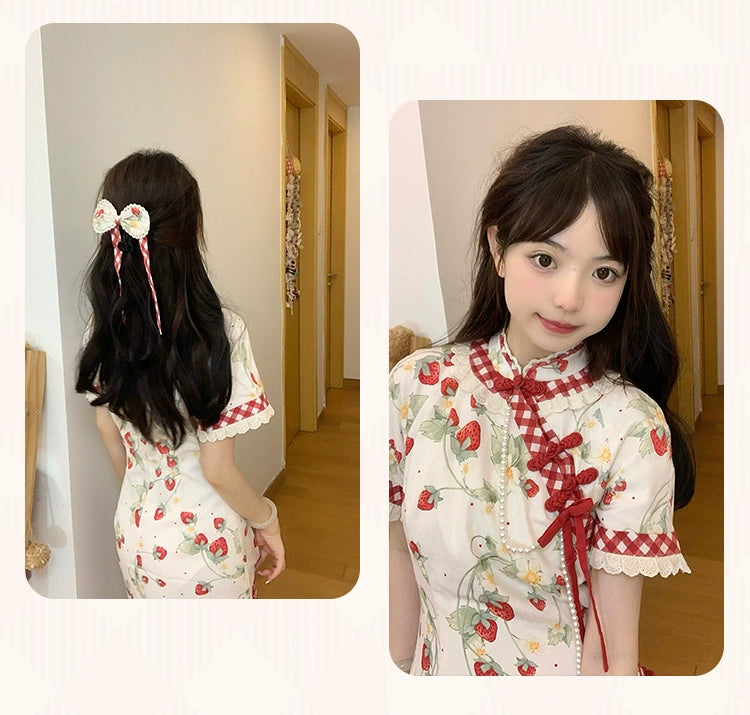 Strawberry Orchard Strawberry Chinese Dress Short Length