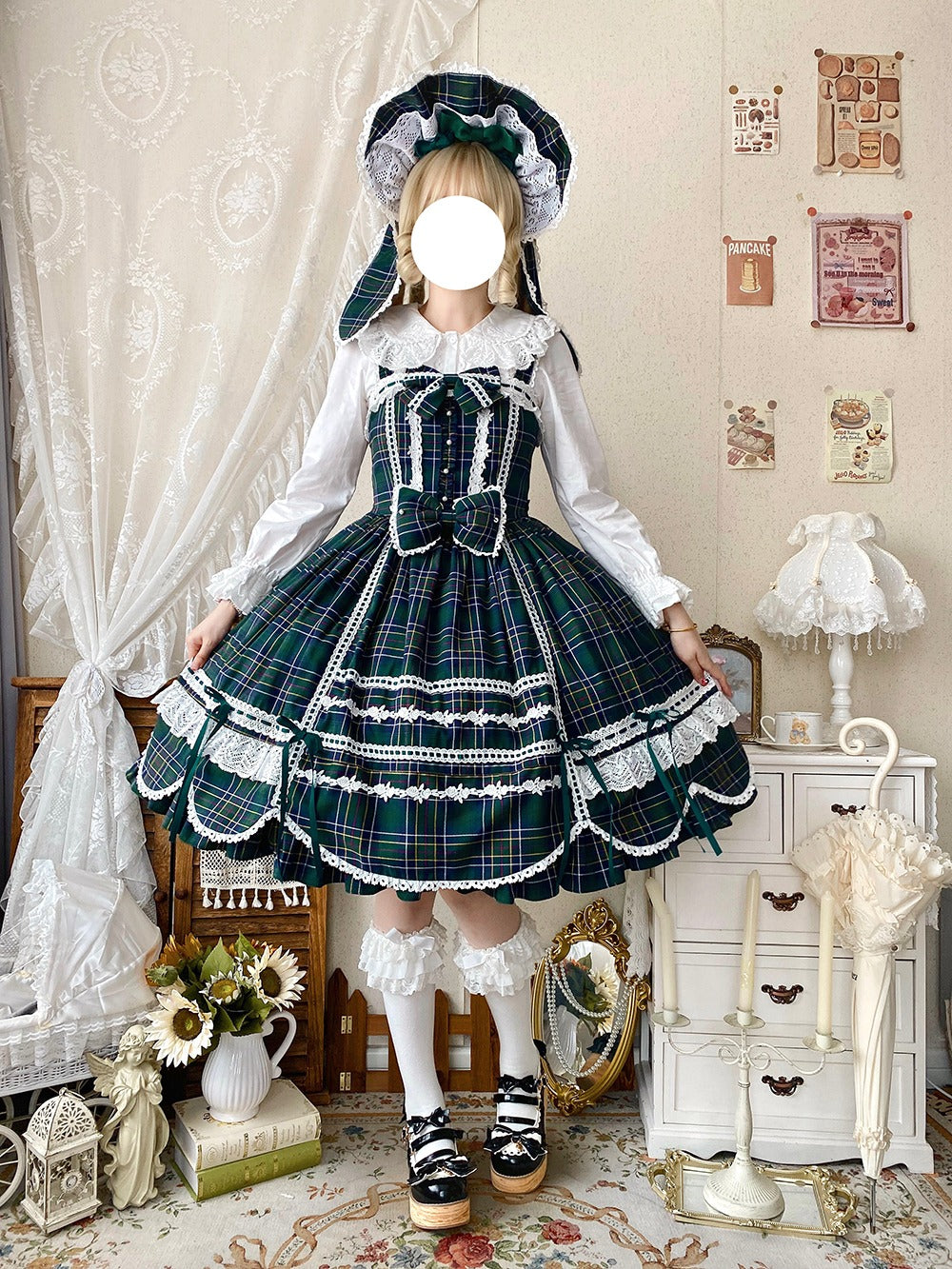 【予約販売】Checkered Petal Rabbit リボンジャンパースカート