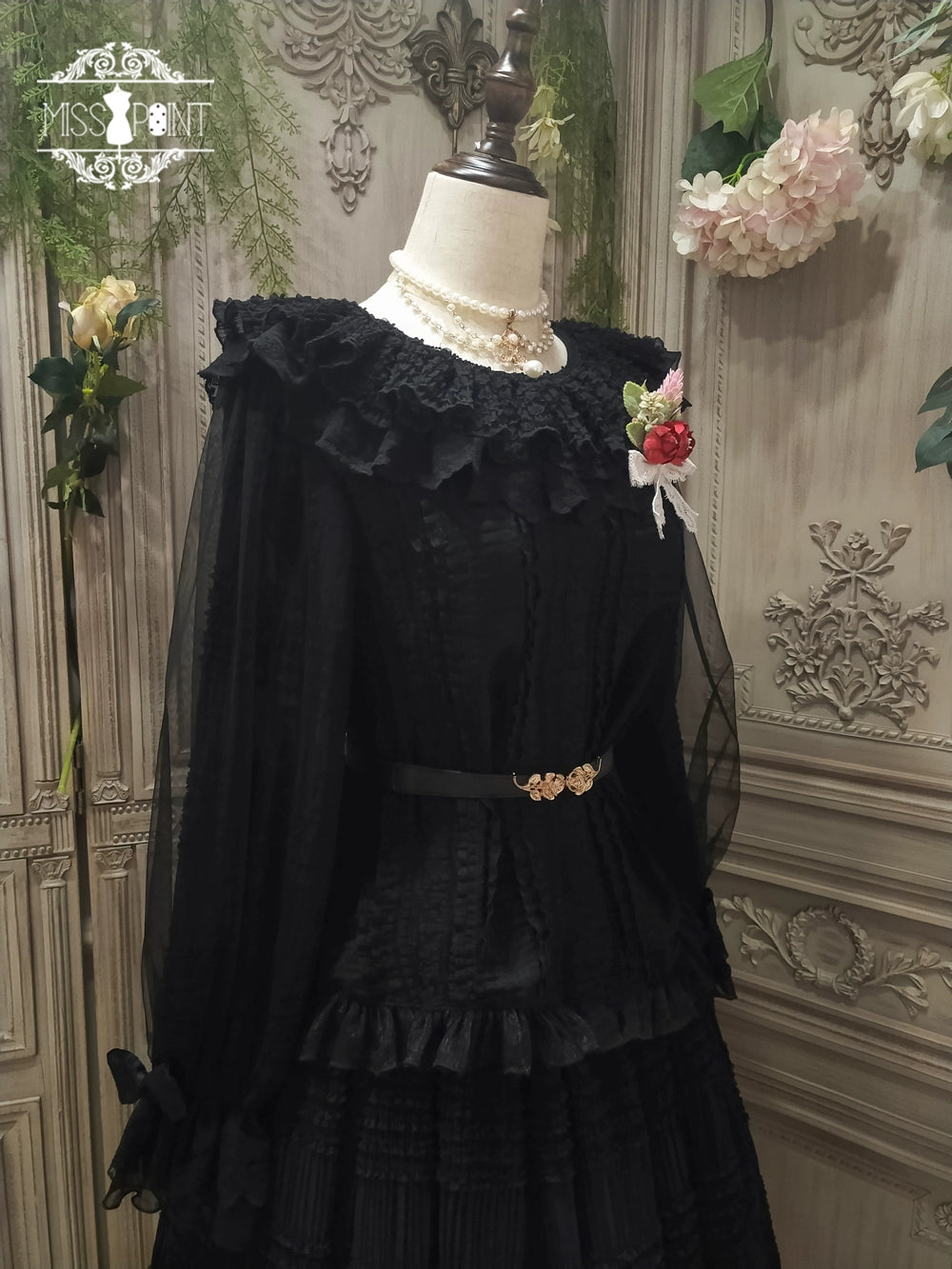 [Pre-orders available until 2/19] Cat Rose Tea Party Ruffled Long Sleeve Blouse