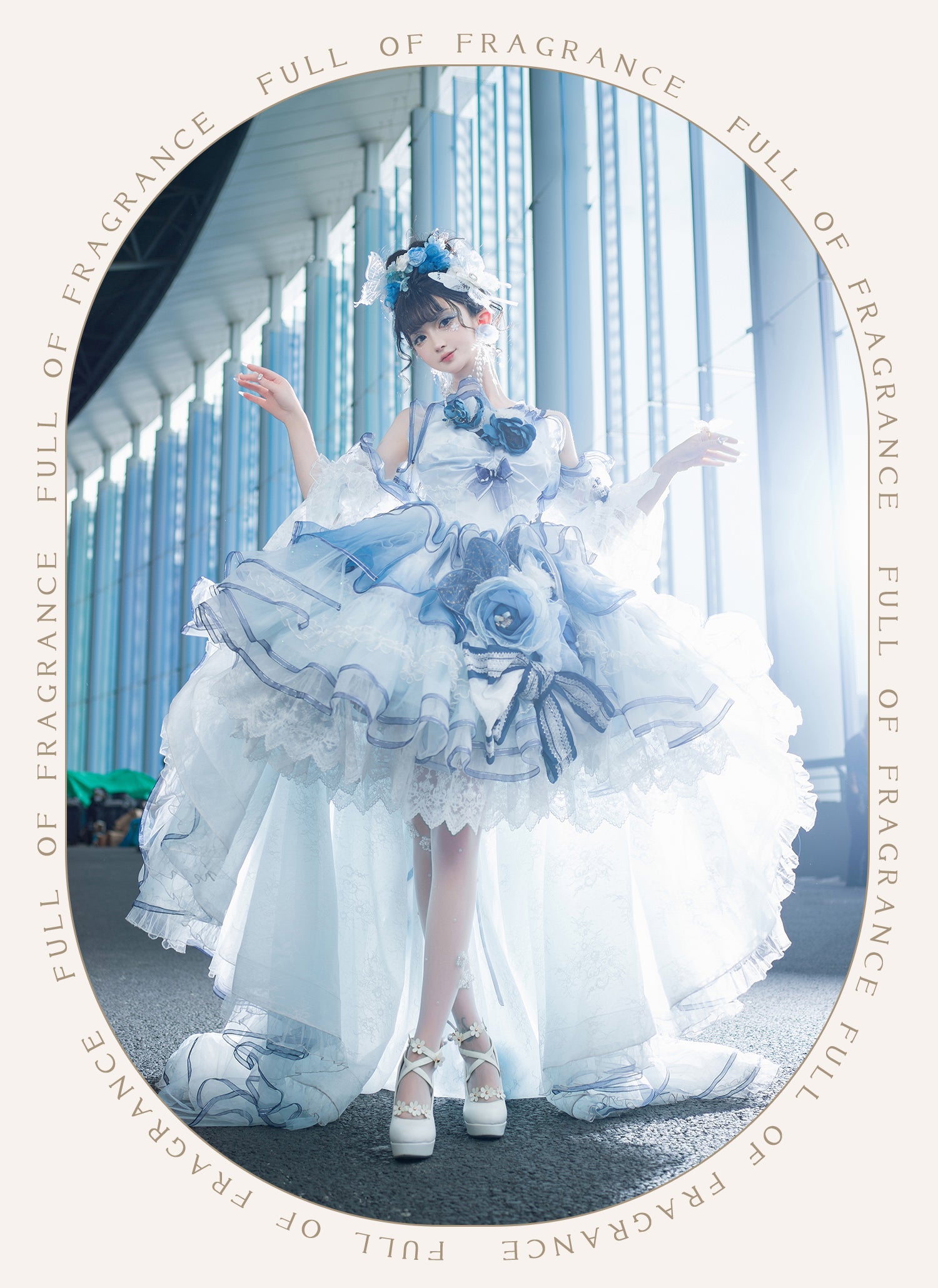 [Pre-orders available until 2/26] Full of Fragrance Dress with Train and Inner Skirt - Blue