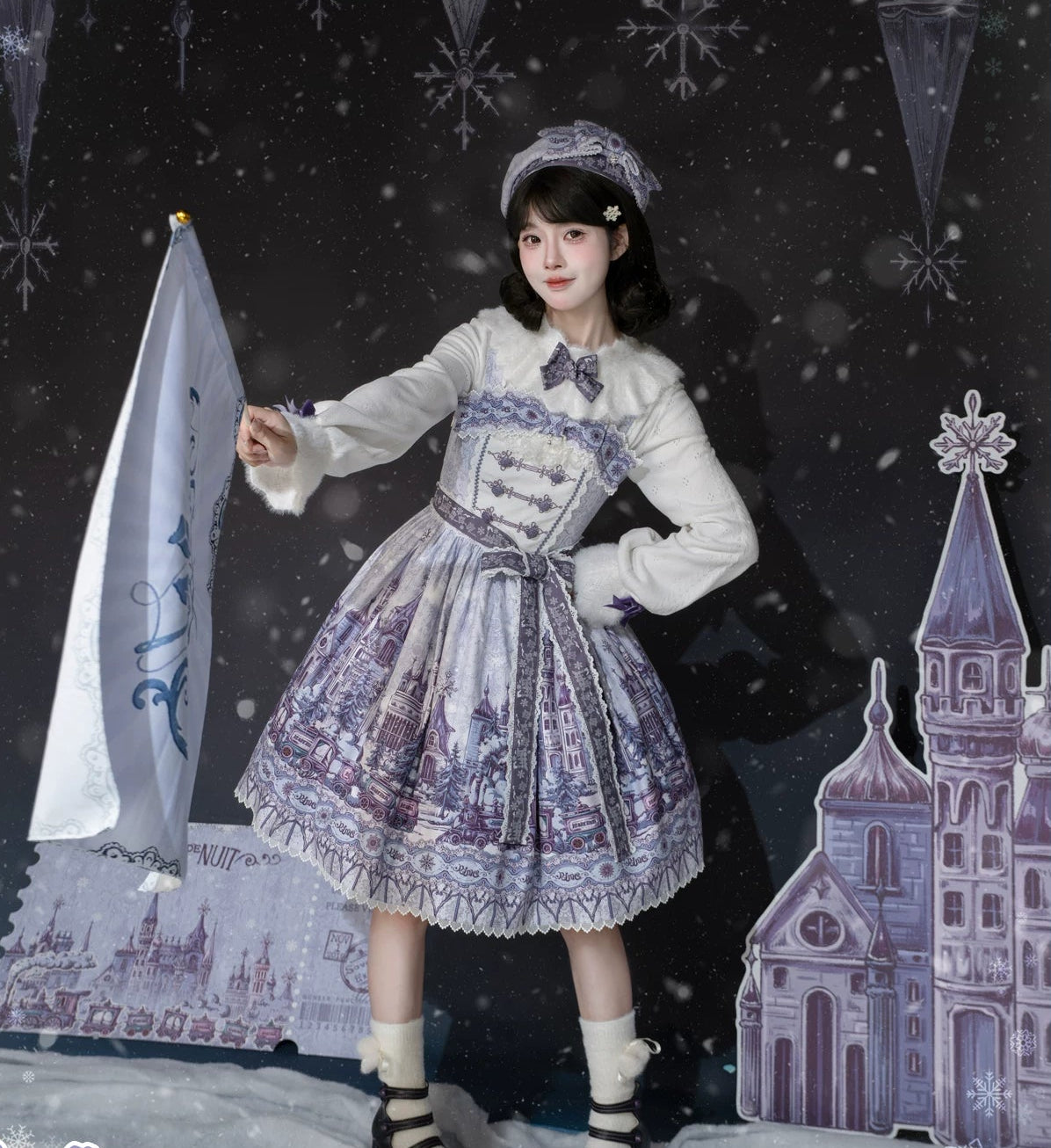 【受注予約9/28まで】雪国の境界 プリントジャンパースカート