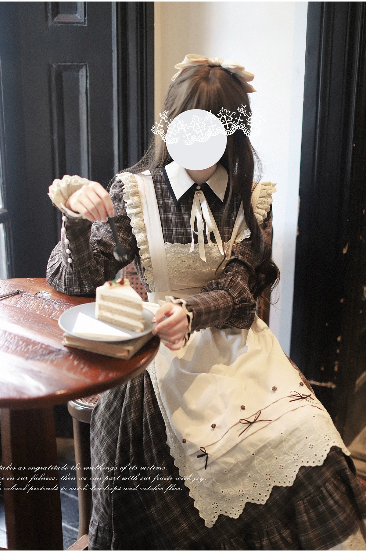[Pre-order] Brown check retro dress with apron