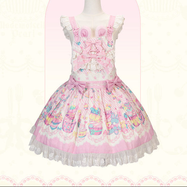 【受注予約1/26まで】Sweet Cup Cake プリントサスペンダースカート