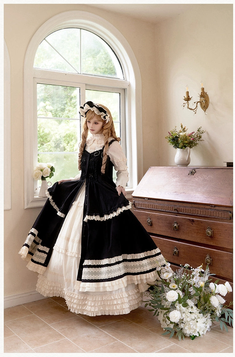 Retro volume frill jumper skirt set