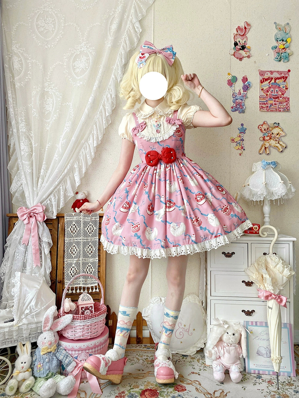 【予約販売】Sweet Cherry Cat ビブスジャンパースカート