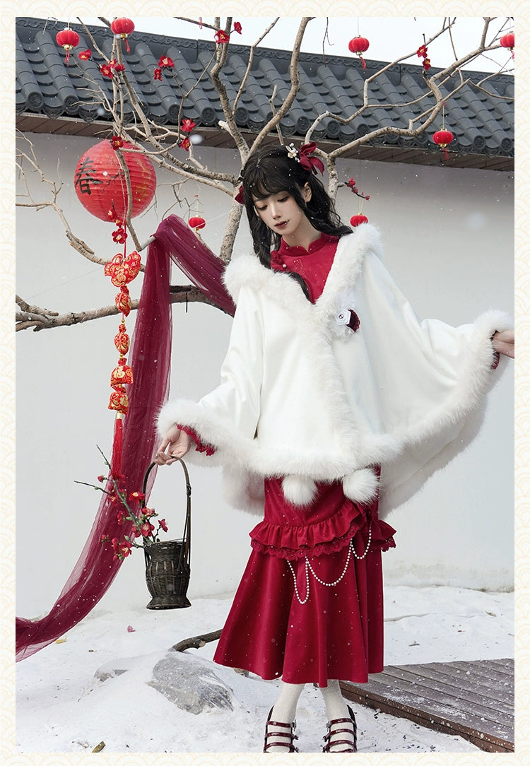 紅蝶 バタフライ刺繍のチャイナ風ドレス