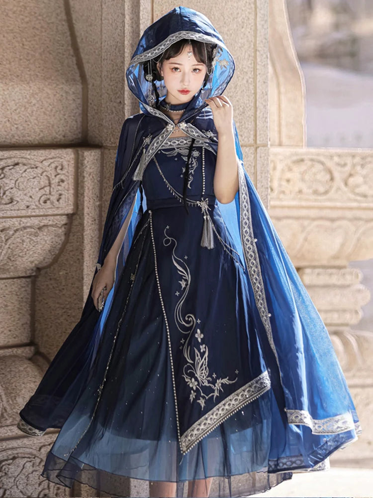 Galactic Feast Silver Embroidered Jumper Skirt and Cape with Choker