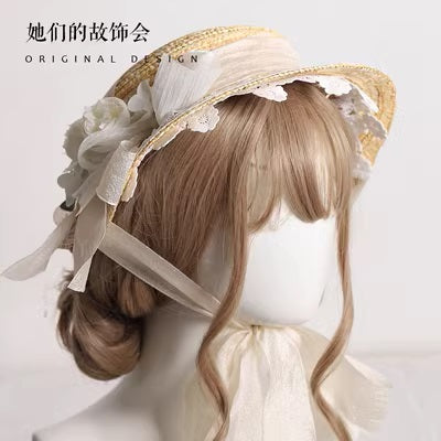 Flower and ribbon straw hat 11 colors