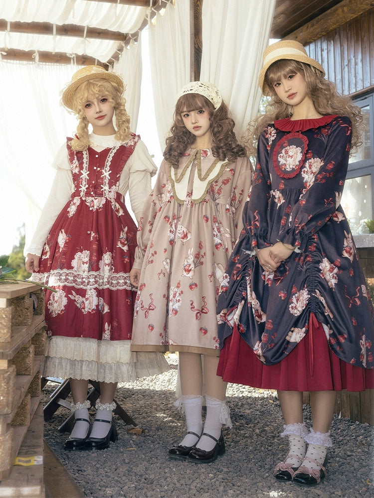 Very Berry Sheep and Rabbit Jumper Skirt and Inner Dress