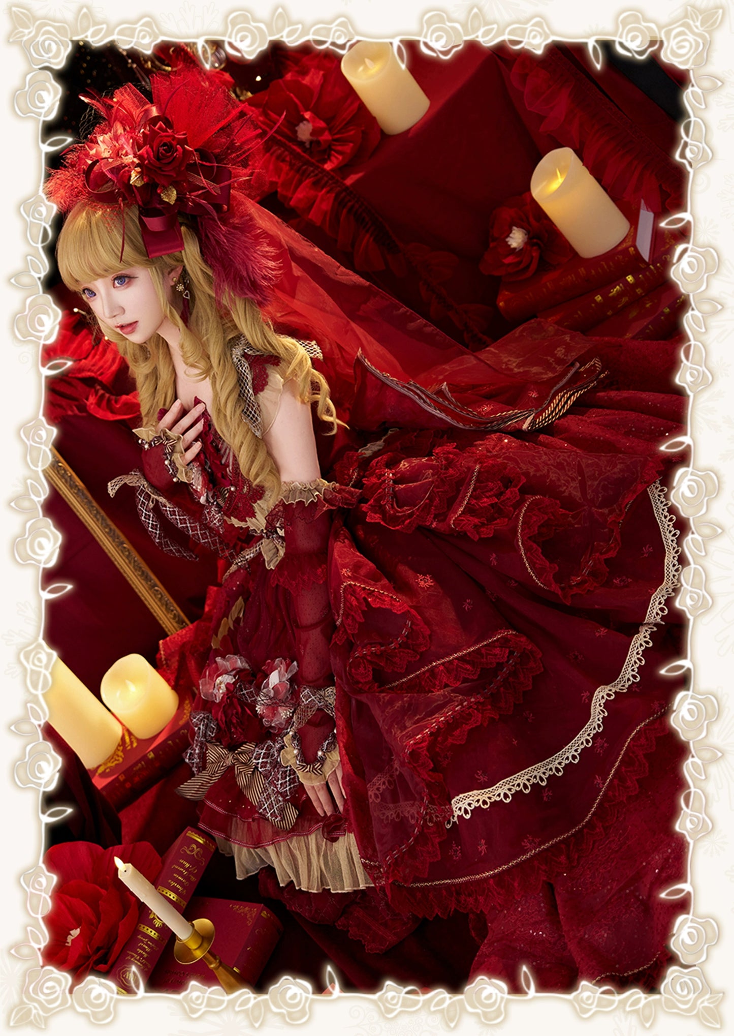 【受注予約8/13まで】Snow Rose Princess トレーン付きドレス・レッド