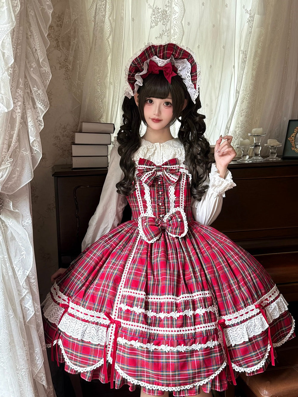 【予約販売】Checkered Petal Rabbit リボンジャンパースカート