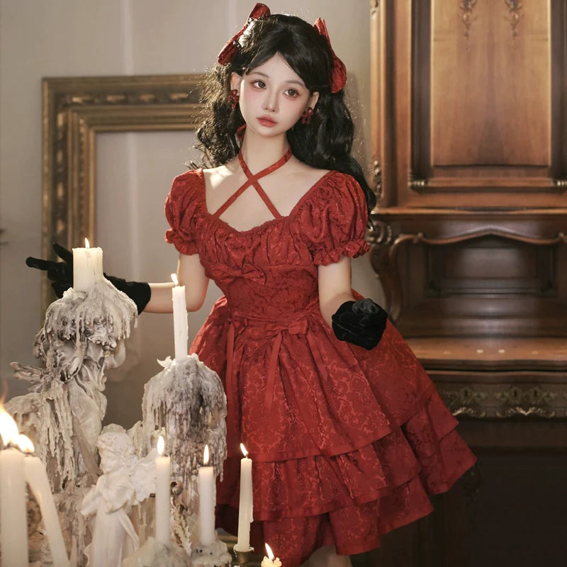 Rose of Thorns Cross Neck Ribbon Dress