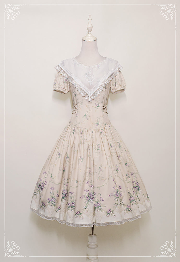 Bouquet of the Valley embroidered triangle collar floral dress