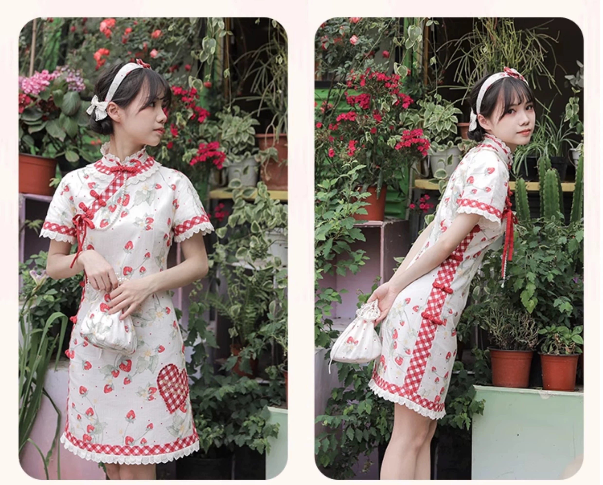 Strawberry Orchard Strawberry Chinese Dress Short Length