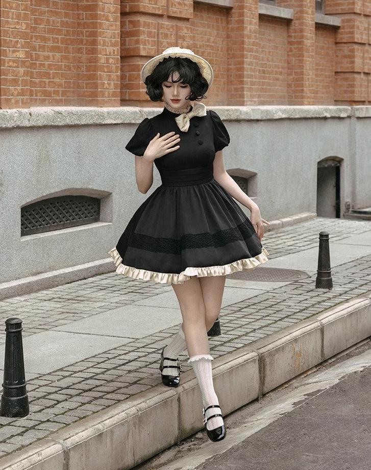 Classical retro black mini dress