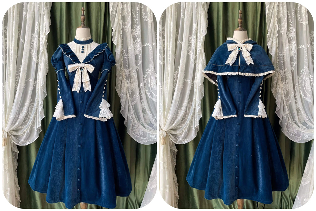 [Pre-orders available until 12/1] Suijaku stand-up collar velvet dress and cape