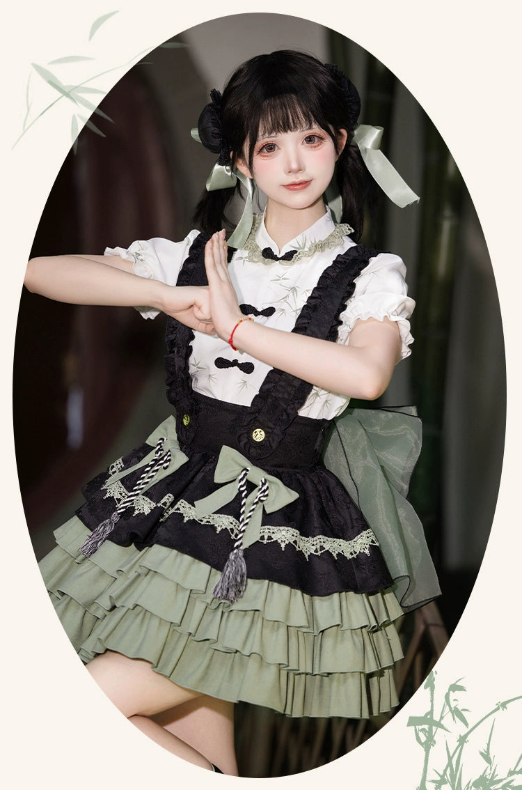 Exquisite Hanarori Mini Length Suspender Skirt Set