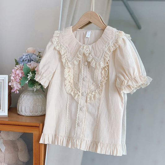 Short-sleeved blouse in off-white color