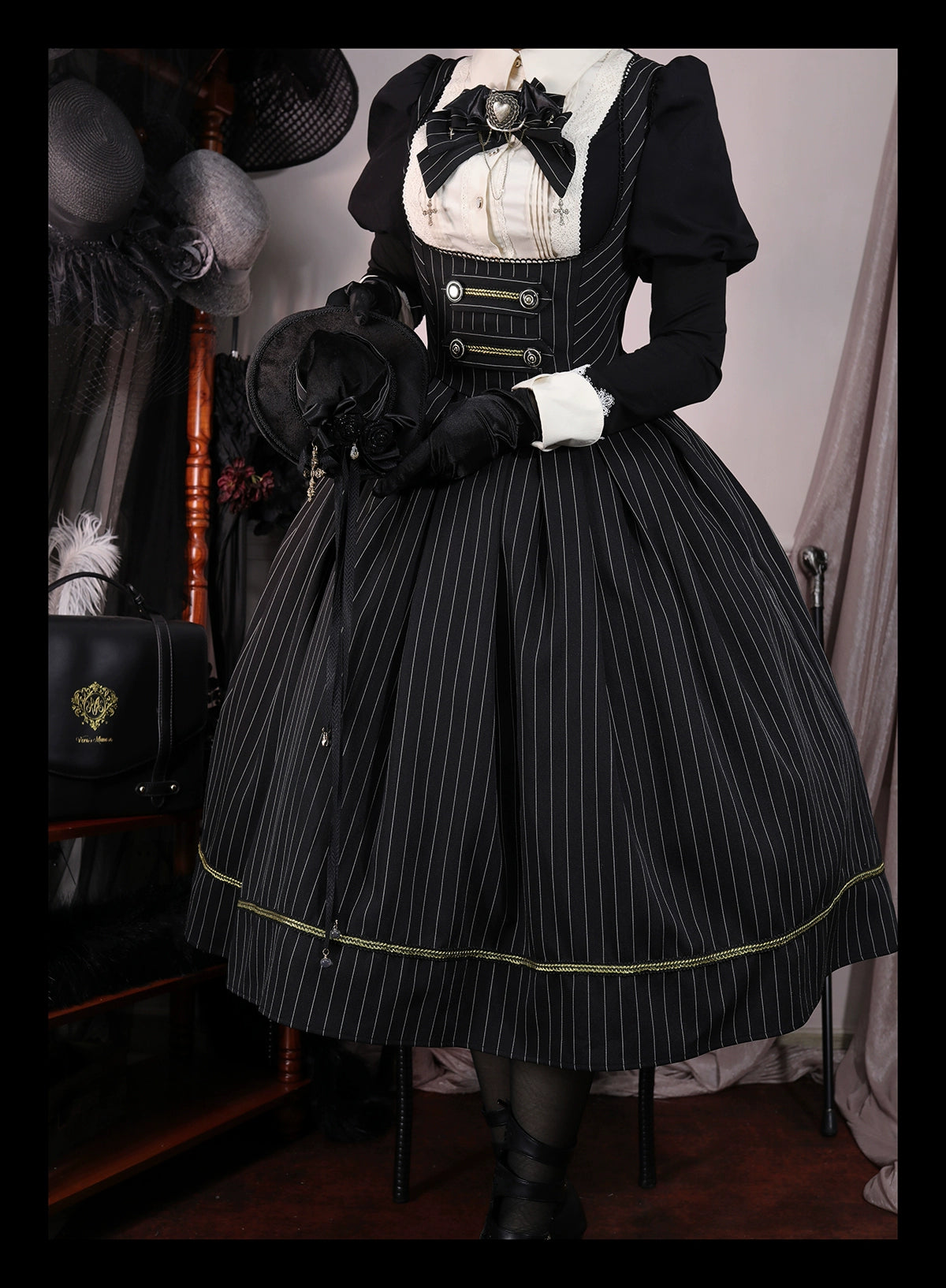 [Pre-orders available until 9/29] Bright Moon Corset Jumper Skirt Stripe [Black]