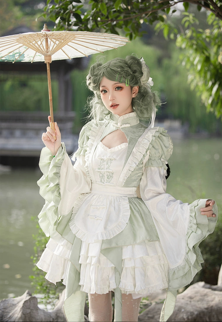 Song of Green Bamboo エプロン付き華ロリミニドレスフルセット