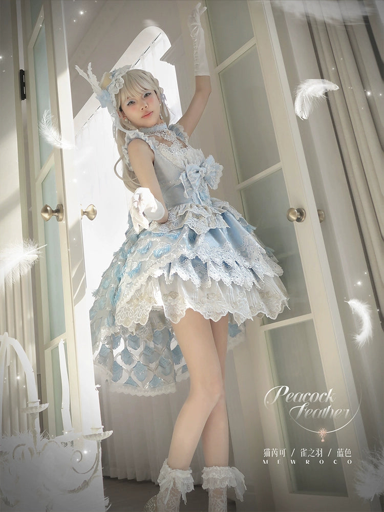 【受注予約6/18まで】Peacock Feather ミニドレス・パステルブルー
