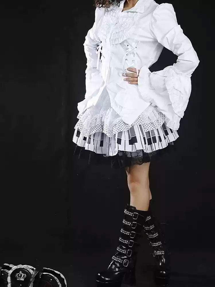 【GLP】ピアノキー×レース ゴシックフレアスカート | Dark Keys