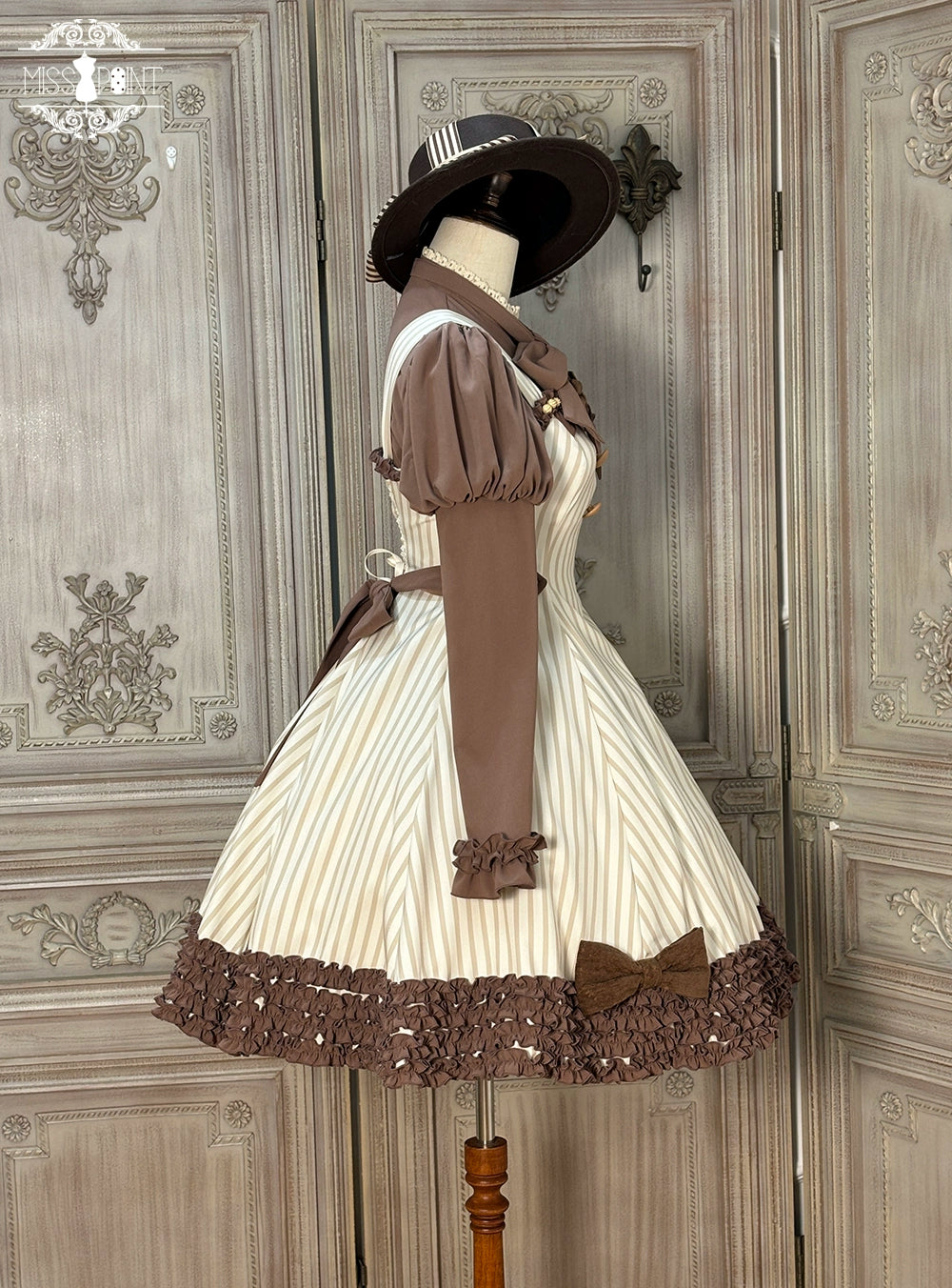 【予約販売】Classic Chocolat Stripe ストライプジャンパースカート・ショート丈