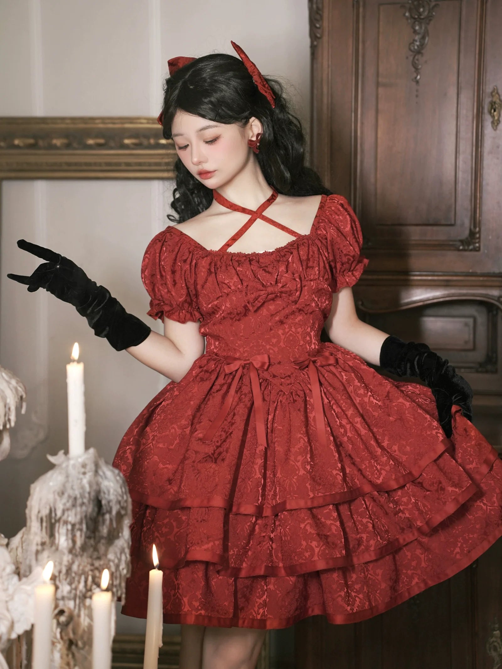 Rose of Thorns Cross Neck Ribbon Dress