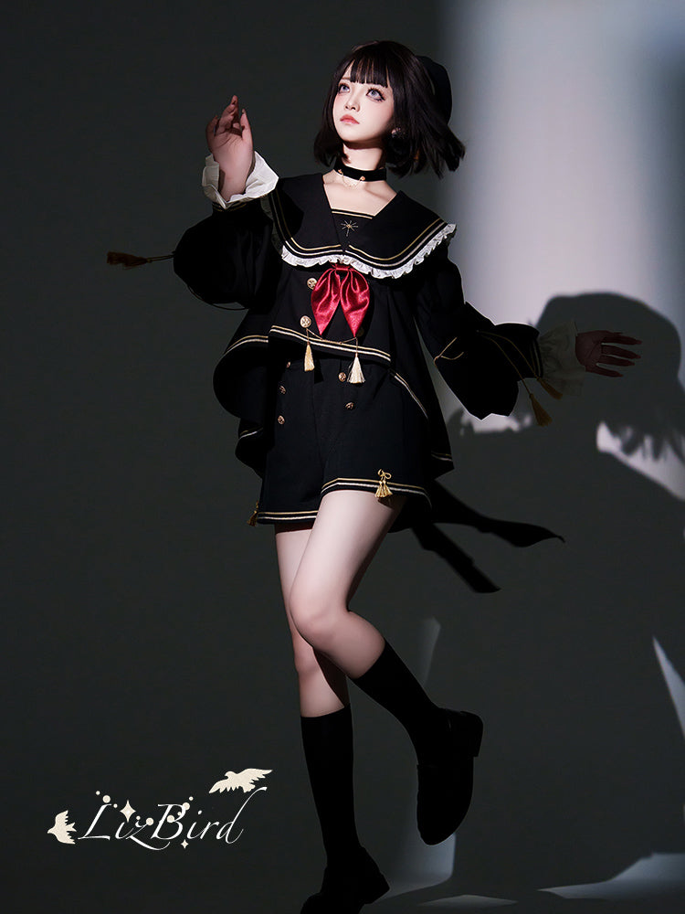 Starry Moon セーラー襟トップスとショートパンツセット