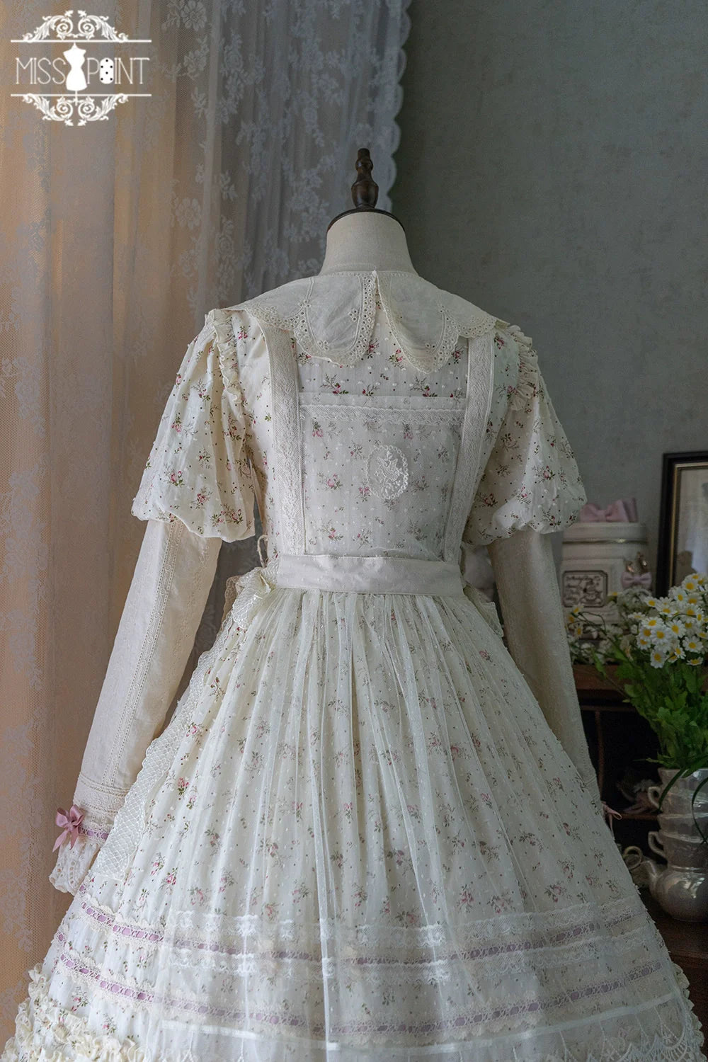 [Pre-order] Pink Flower Polka Dot Sheer Apron