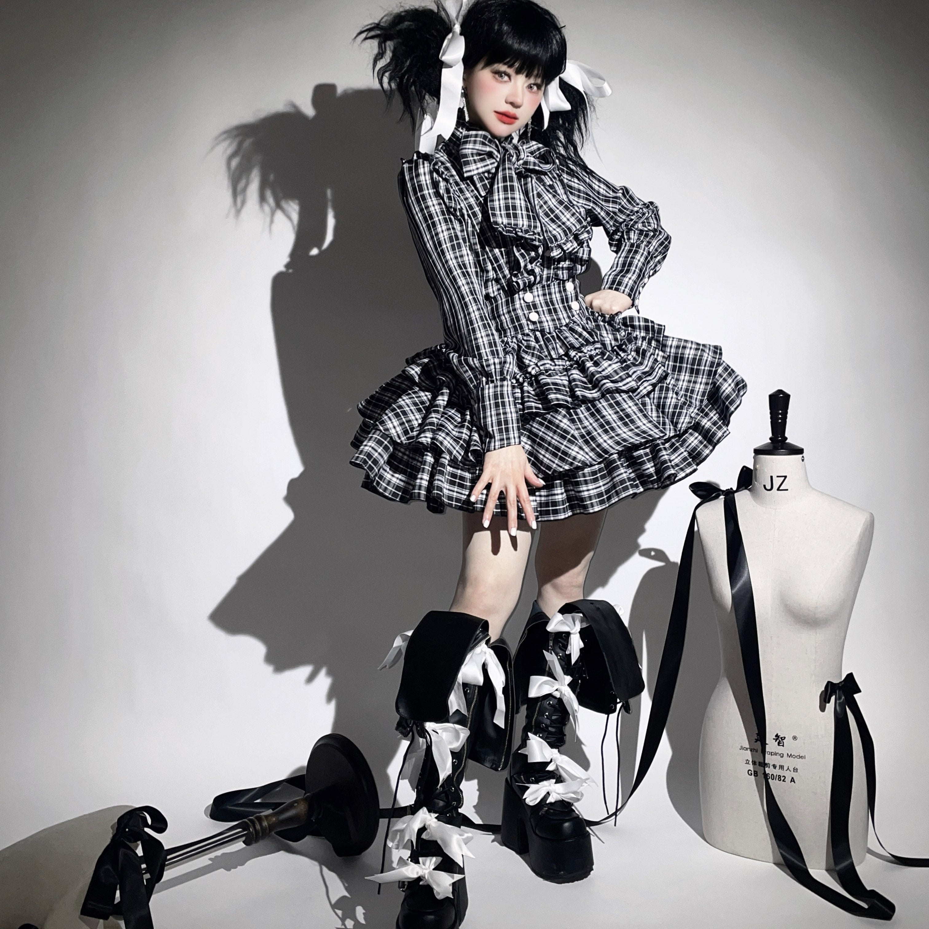 檸檬と鈴蘭のクラシカルジャンパースカート リボンのヘアアクセ付