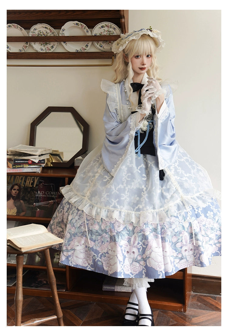 椿の花咲く庭 和風アリスのエプロン付きメイド服