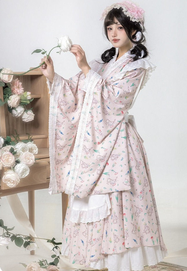Hana Kikou Japanese Lolita Maid Style Apron Dress Long Length