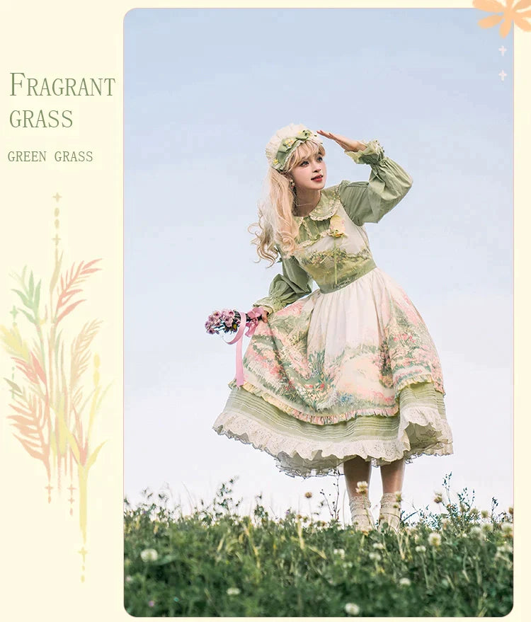 [Resale/Pre-orders available until 2/12] Fragrant Grass Print Jumper Skirt
