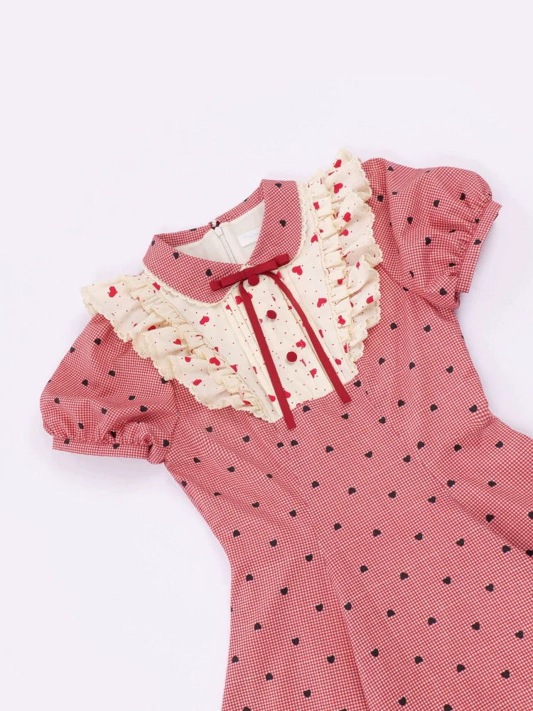 Ruby Chocolate Heart Dot Short Sleeve Dress
