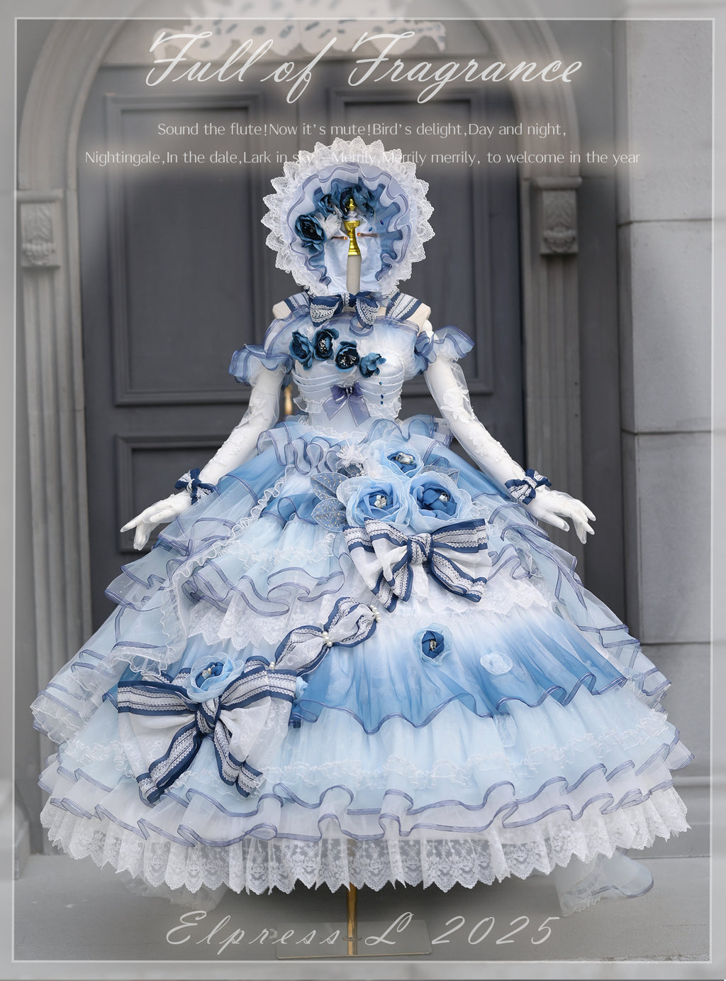 [Pre-orders available until 2/26] Full of Fragrance Dress with Train and Inner Skirt - Blue