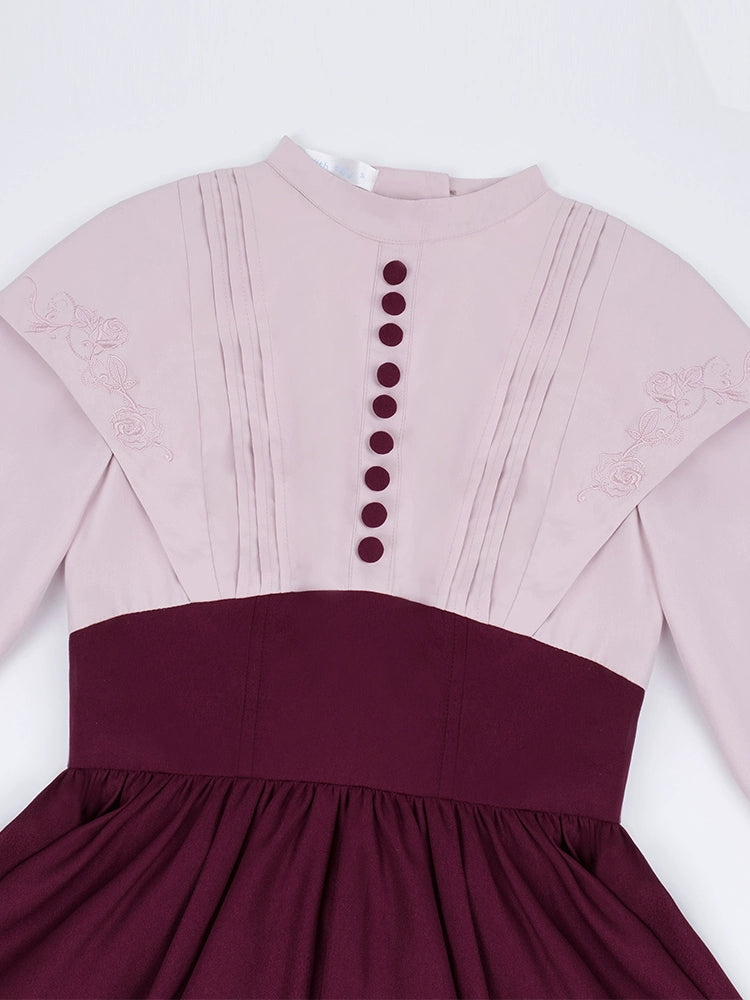 Rose red fake two-piece style dress
