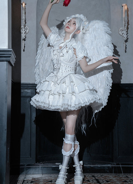 Cross Contract Belt Ribbon Jumper Skirt and Bolero Set, 6 Colors