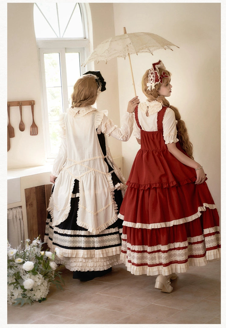 Retro volume frill jumper skirt set