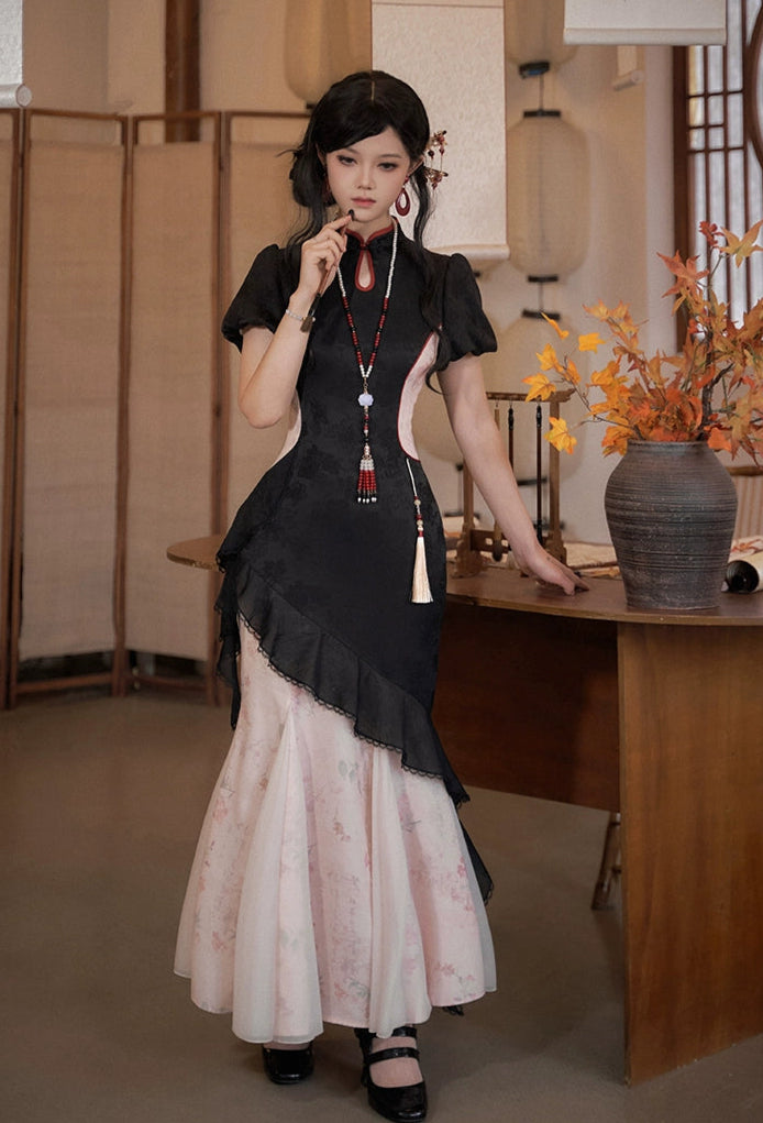Ling Xiaohua Mermaid Line Floral Long Dress Single Item/5 Piece Set