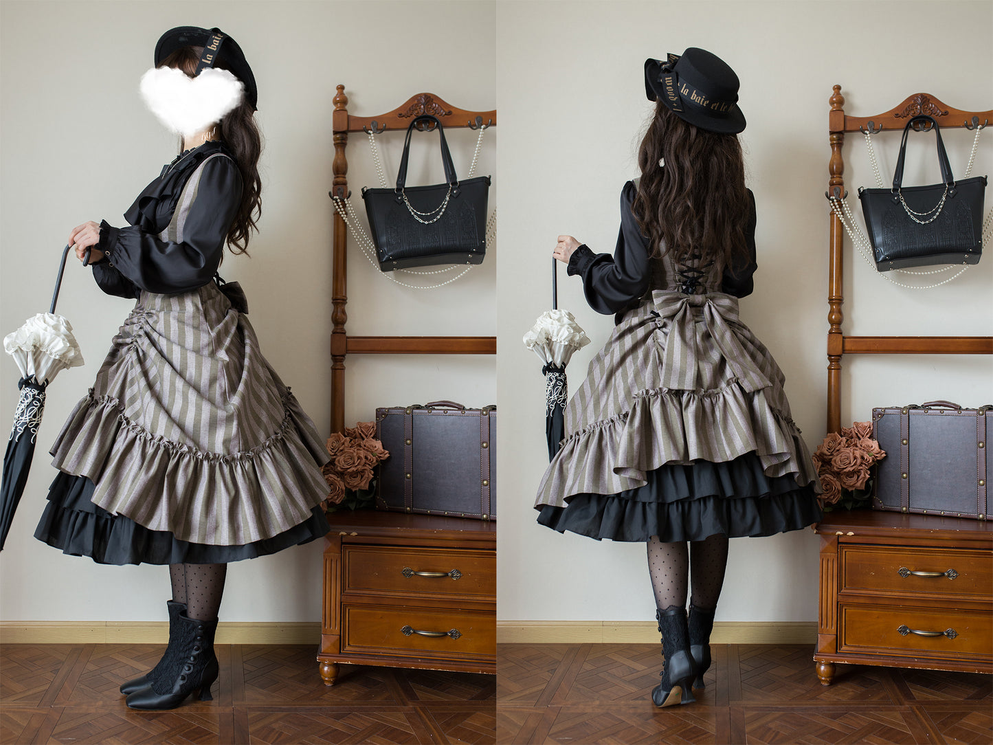 【受注予約12/3まで】Monochrome Reverie ジャンパースカート・ストライプ