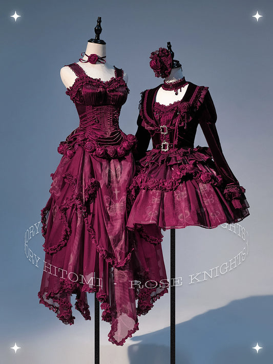 [Reservations until March 6th] Rose Knight III Satin and Organdy Gothic Dress [Wine Red]
