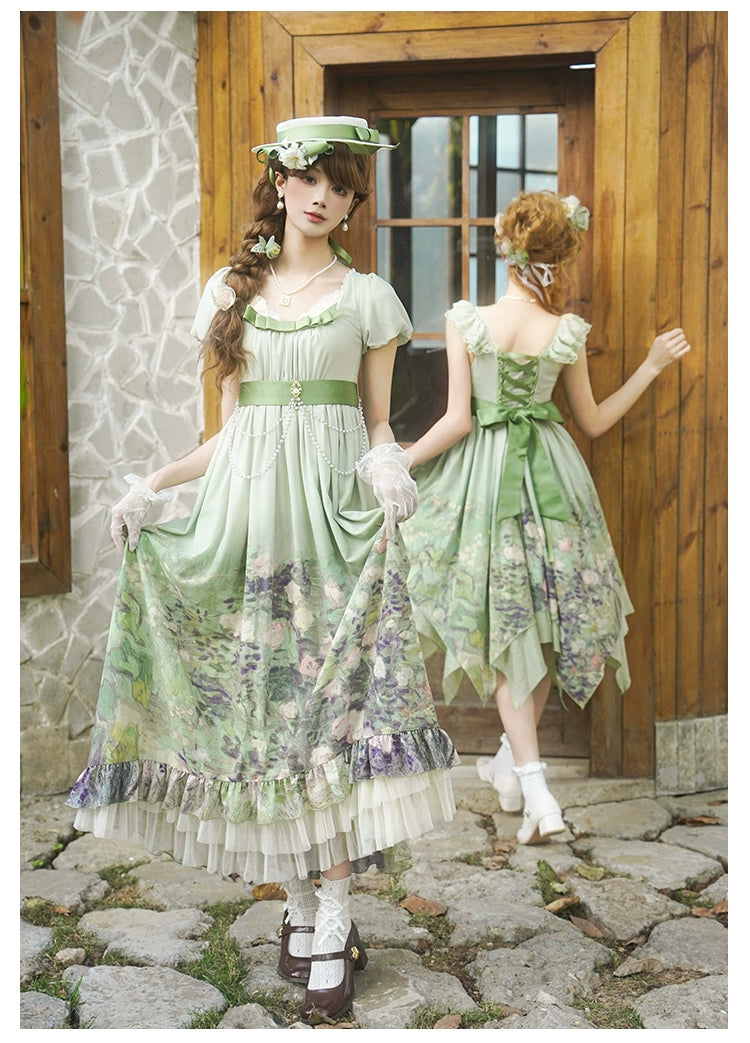 薔薇庭園 油絵プリントワンピース 単品＆セット