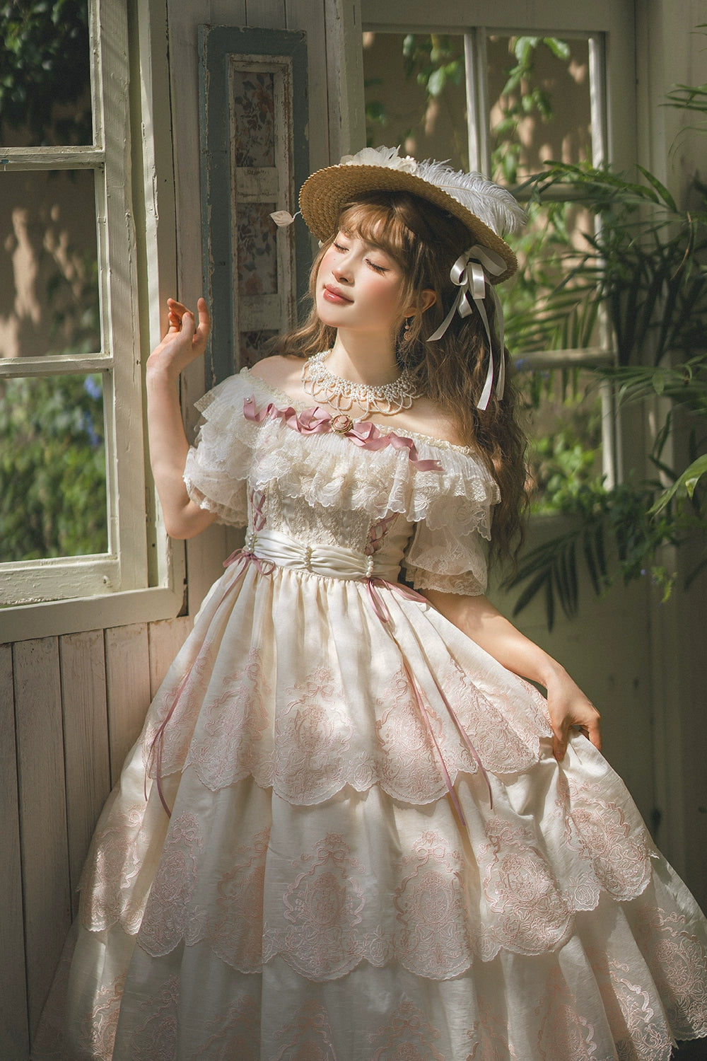 【予約販売】Noble Garden 付け袖付き刺繍ワンピース